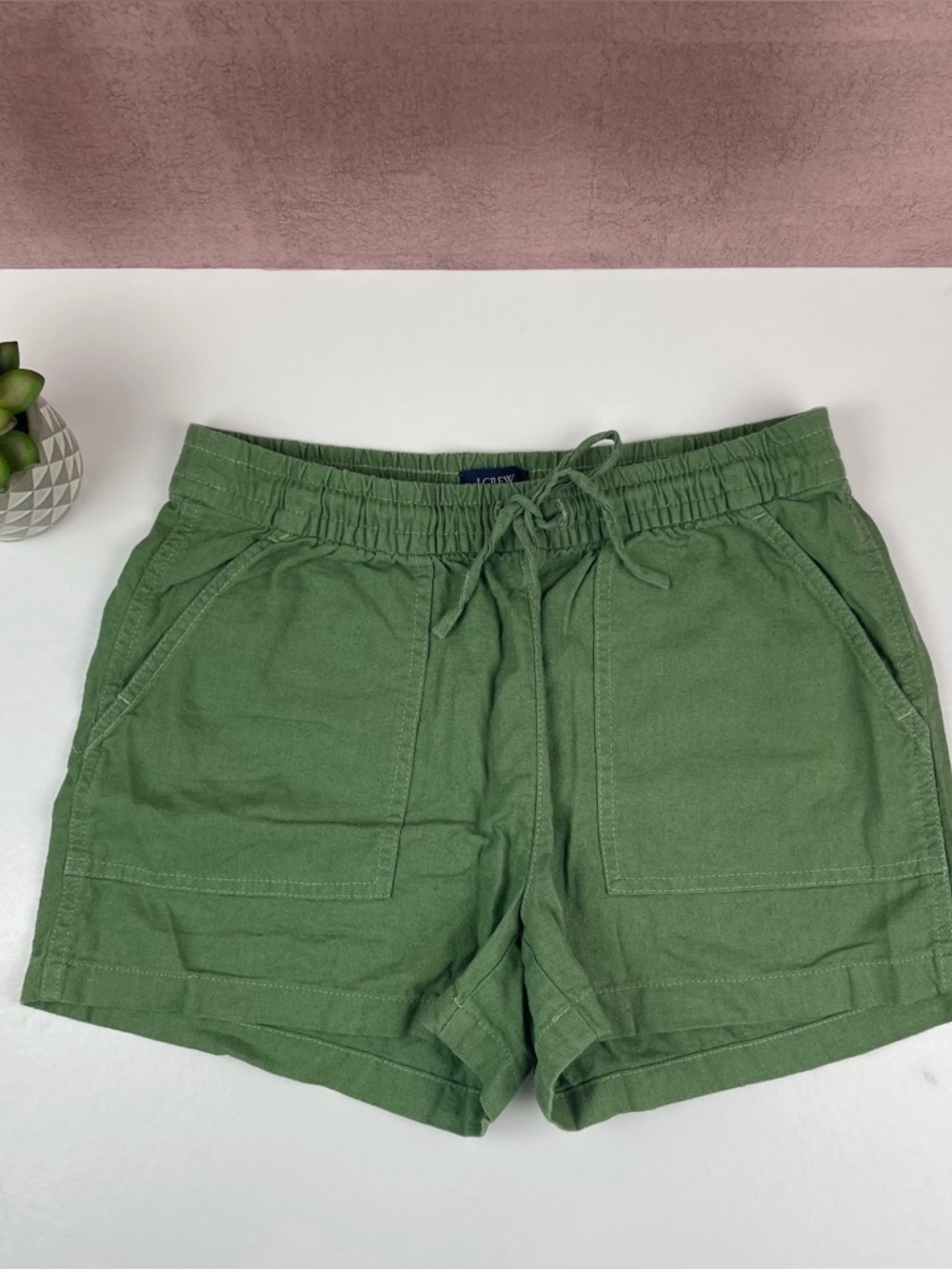 J. Crew Solid Green Linen Blend Shorts Women Size XXS